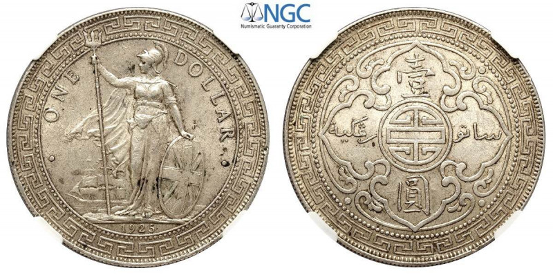 Great Britain, Trade Coinage, Dollar 1925 London, Ag mm 39 in Slab NGC AU58