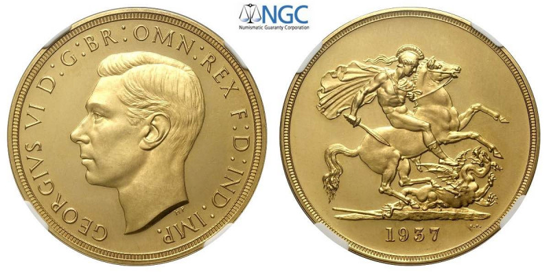 Great Britain, George VI, 5 Pounds 1937, Au mm 36 una moneta eccezionale, in Sla...