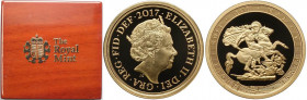 Great Britain, Elizabeth II, Sovereign 2017 for 200th Anniversary of the Sovereign, original wooden box and certificate, BU/Proof