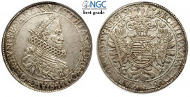 Hungary, Matthias, Thaler 1619-KB, Dav-3056 Ag mm 43 alta conservazione per questo tipo, in Slab NGC MS61 (best grade of NGC)