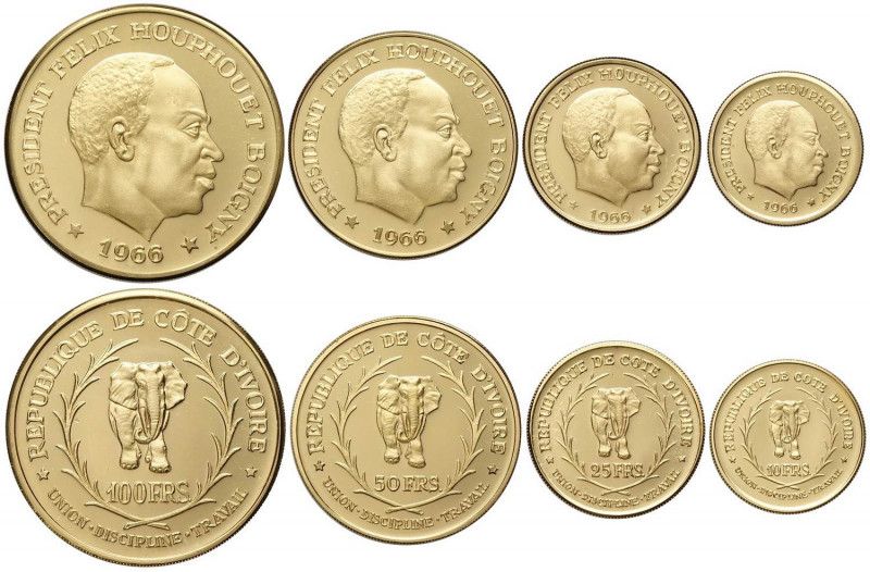 Ivory Coast, Republic, Gold Proof Set 1966 (4), mintage 2000, Au 900 g 59,20 mm ...