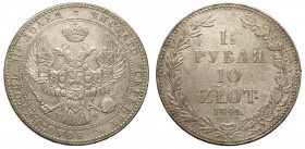 Poland-Russia, Nicholas I, 10 Zlotych 1,5 Roubles 1841-MW, Ag mm 40 piacevole patina, buon SPL