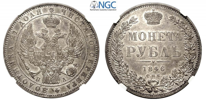 Russia, Nicholas I, Rouble 1846-CNB NA, Ag mm 36 ottimo esemplare, in Slab NGC M...