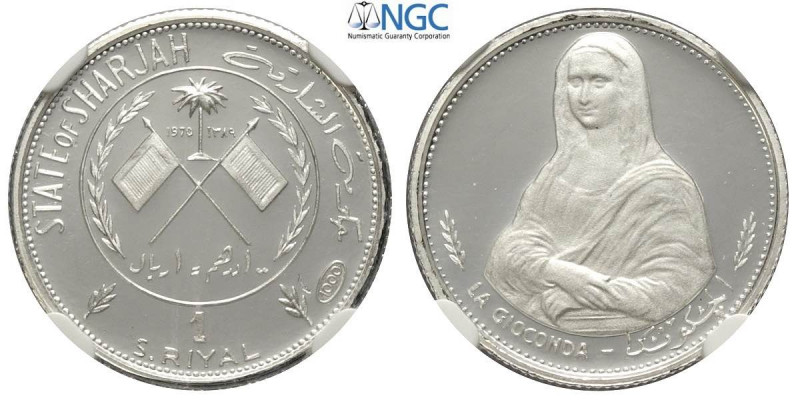 Sharjah, United Arab Emirates, Riyal 1970, Ag mm 18 in Slab NGC PF67 Ultra Cameo