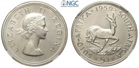 South Africa, Elizabeth II, 5 Shillings 1959 Prooflike, Ag mm 38.8 in Slab NGC PL63