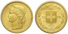Switzerland, Confederation, 20 Francs 1883, Au mm 21 migliore di SPL