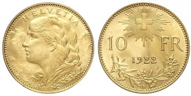 Switzerland, Confederation, 10 Francs 1922, Au mm 19 FDC