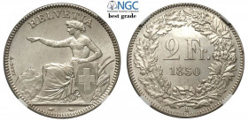 Switzerland, Confederation, 2 Francs 1850-A, Ag mm 27 una moneta eccezionale, in Slab NGC MS66+ (best grade of NGC)