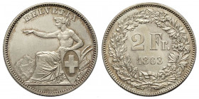 Switzerland, Confederation, 2 Francs 1863-B, Ag mm 27 ottima conservazione, q.FDC