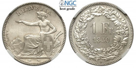 Switzerland, Confederation, Franc 1850-A, Ag mm 23 una moneta eccezionale e meravigliosa, in Slab NGC MS67+ (best grade of NGC)