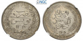 Tunisia, Tunis, Abdul Mejid, 5 Piastres AH1267 (1851), KM-108 Ag mm 34 in slab NGC UNC-cleaned