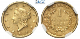 United States of America, Gold Liberty Dollar 1851, Au mm 13 in Slab NGC AU55