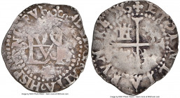 Philip II Cob 1/2 Real ND (1556-1598) VF25 NGC, Potosi mint, KM0001.1, Cal-Type 65. 1.56gm. A scarcer early fractional from the Potosi mint with super...
