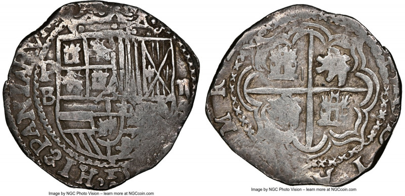 Philip II Cob 2 Reales ND (1574-1586) P-B XF45 NGC, Potosi mint, KM0003.4, Cal-T...