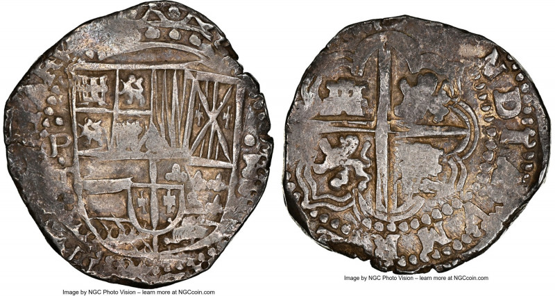 Philip III Cob 8 Reales ND (1618-1621) P-T AU53 NGC, Potosi mint, KM10, Cal-Type...
