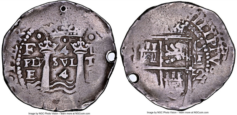 Philip IV Cob 4 Reales 1652 P-E XF Details (Holed) NGC, Potosi mint, KM-A18 (thi...