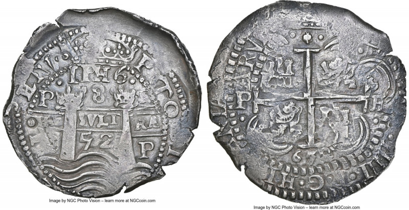 Philip IV Cob 8 Reales 1652 P-E AU50 NGC, Potosi mint, KM-A20.8, Cal-1500, Asbun...