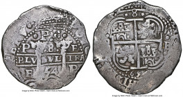 Philip IV Cob 8 Reales 1654 P-E-PH VF35 NGC, Potosi mint, KM21, Cal-1507. 26.66gm. A post-transitional type, not salvaged, bearing two partial dates a...