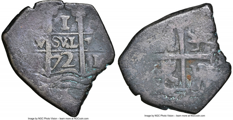 Charles II Cob Real 1672 P-E Fine Details (Saltwater Damage) NGC, Potosi mint, K...