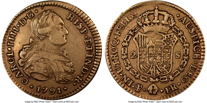 Charles IV gold 2 Escudos 1791 PTS-PR VF35 NGC, Potosi mint, KM75, Cal-1362 (thi...