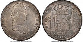 Ferdinand VII 8 Reales 1821 PTS-PJ AU58 NGC, Potosi mint, KM84, Cal-1385. Almost certainly conservatively graded, presenting highly lustrous, crisp de...