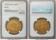 Maria I & Pedro III gold 6400 Reis 1785-R AU55 NGC, Rio de Janeiro mint, KM199.2, LMB-467. An only slightly circulated example that reveals honey-gold...