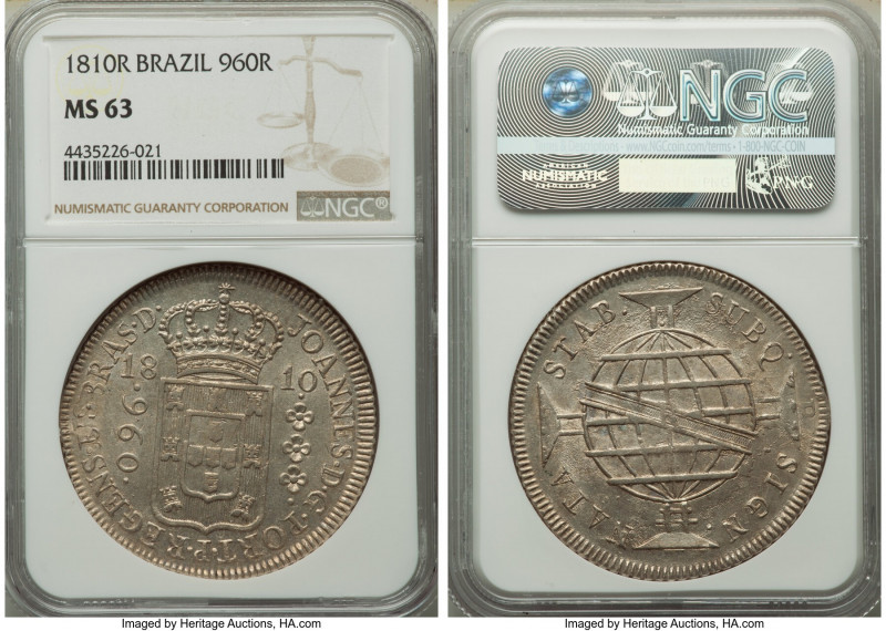 João Prince Regent 960 Reis 1810-R MS63 NGC, Rio de Janeiro mint, KM307.3, LMB-4...