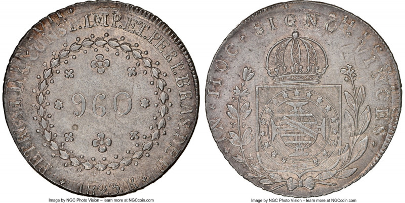 Pedro I "SIGNO" 960 Reis 1823-R UNC Details (Cleaned) NGC, Rio de Janeiro mint, ...