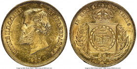 Pedro II gold 10000 Reis 1853 MS64 NGC, Rio de Janeiro mint, KM467, LMB-643. The joint finest certified example of this inaugural date for the type ye...