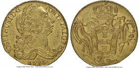 British Colony. Jose I gold Contemporary Counterfeit "Coconut Wreck" 6400 Reis 1776-R XF (Clipped), Rio de Janeiro mint, cf. KM172.2 (for prototype). ...