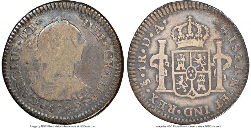 Charles III Real 1789 So-DA VG10 NGC, Santiago mint, KM29, Cal-527. "CAROLUS III...