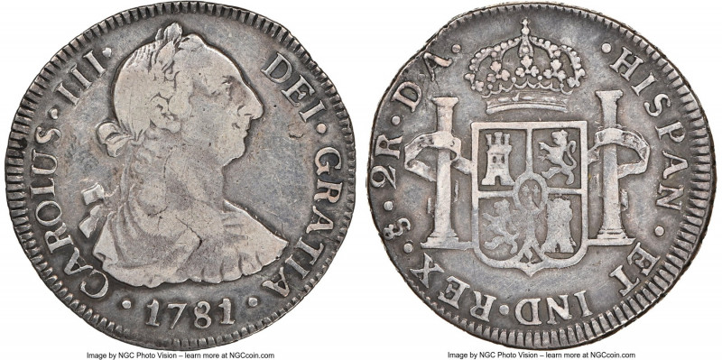 Charles III 2 Reales 1781 So-DA VF Details (Cleaned) NGC, Santiago mint, KM30, C...