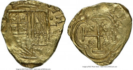 Philip IV gold Cob 2 Escudos 162x MS63 NGC, Santa Fe de Nuevo Reino mint, KM4.1, Cal-Type 386, Restrepo-Type M50. 6.80gm. Well-centered, if characteri...