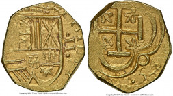 Philip IV gold Cob 2 Escudos 1635 NR-A MS64 NGC, Santa Fe de Nuevo Reino mint, KM4.1, Cal-1791, Oro Macuquino-140, Restrepo-M50.13. 6.74gm. A relative...