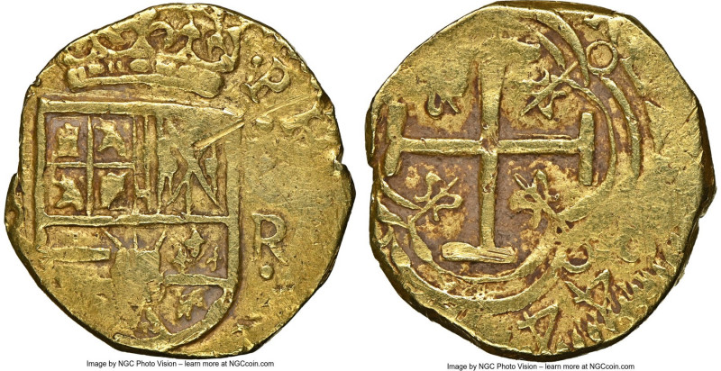 Philip IV gold Cob 2 Escudos 1644 NR-R XF Details (Obverse Scratched) NGC, Santa...