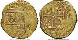 Philip IV gold Cob 2 Escudos 1644 NR-R XF Details (Obverse Scratched) NGC, Santa Fe de Nuevo Reino mint, KM4.1 (Rare), Cal-1802, Oro Macuquino-151, Re...