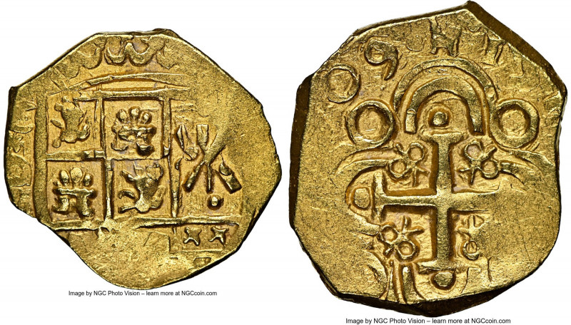 Charles II Posthumous gold Cob 2 Escudos 1709-ARC MS63 NGC, Santa Fe de Nuevo Re...