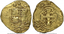Philip V gold Cob 2 Escudos 1732/1 F-S AU50 NGC, Santa Fe de Nuevo Reino mint, cf. KM17.2 (Rare; overdate unlisted), Cal-1948 (same), Restrepo-M80.8 (...