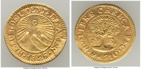 Central American Republic gold Contemporary Counterfeit 1/2 Escudo 1826 CR-F AU, cf. KM5 (for original type). 15mm. 1.33gm. A lovely example of a well...