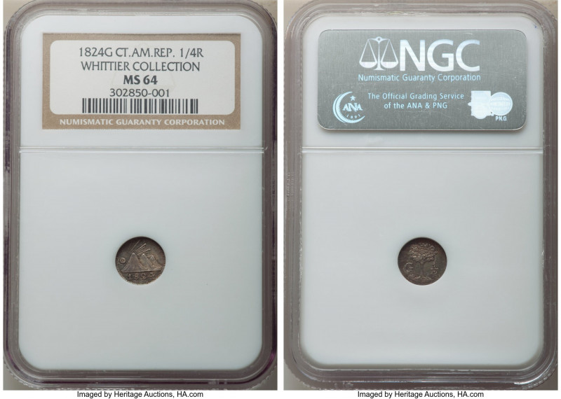 Central American Republic 1/4 Real 1824-G MS64 NGC, Nueva Guatemala mint, KM1, S...