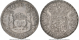 Philip V 4 Reales 1738 Mo-MF XF Details (Cleaned) NGC, Mexico City mint, KM94. An early date minor displaying argent surfaces and showing deeply-engra...