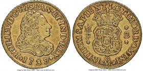 Philip V gold 2 Escudos 1739 Mo-MF XF45 NGC, Mexico City mint, KM124. A brass-hued offering featuring a firm strike that leaves crisply outlined detai...