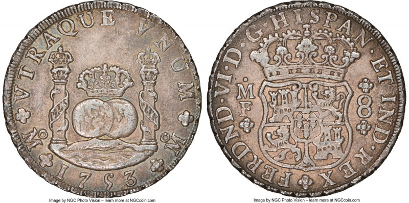 Ferdinand VI 8 Reales 1753 Mo-MF AU55 NGC, Mexico City mint, KM104.1. A bold spe...