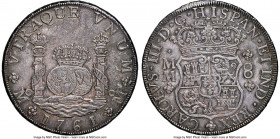 Charles III 8 Reales 1761 Mo-MM AU58 NGC, Mexico City mint, KM105, Cal-888. Tip of cross between H and I in legend. A near Mint State example, bearing...