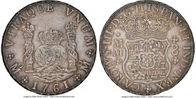 Charles III 8 Reales 1761 Mo-MM AU50 NGC, Mexico City mint, KM105. Variety with tip of cross between H and I in legend. Fully-defined devices, mildly ...
