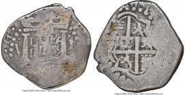 Philip IV Cob Real 1659 L*M-V F12 NGC, Lima mint, KM15, Cal-676, Grunthal/Sellschopp-81. "Star of Lima" type. A typically heavily circulated example o...