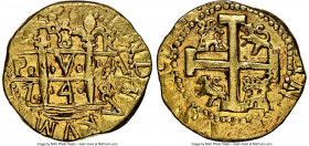 Ferdinand VI gold Cob 8 Escudos 1748 L-R AU Details (Mount Removed) NGC, Lima mint, KM47, Cal-758, Grunthal/Sellschopp-162a, Onza-560 (Rare). 26.82gm....