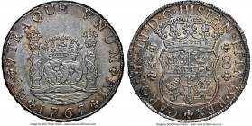 Charles III 8 Reales 1767 LM-JM MS61 NGC, Lima mint, KM-A64.2, cf. Elizondo-19 (two dot variety pictured), Grunthal/Sellschopp-Unl. Variety with one d...