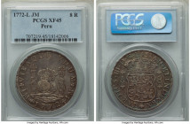 Charles III 8 Reales 1772 LM-JM XF45 PCGS, Lima mint, KM64.2, Cal-1034. Pillar type, one dot variety. Moderately handled, still preserving sharp devic...