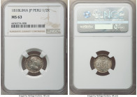 Ferdinand VII 1/2 Real 1818 LM-JP MS63 NGC, Lima mint, KM113.2, Cal-361. Strongly detailed and utterly lustrous throughout, this coin's grade is perha...